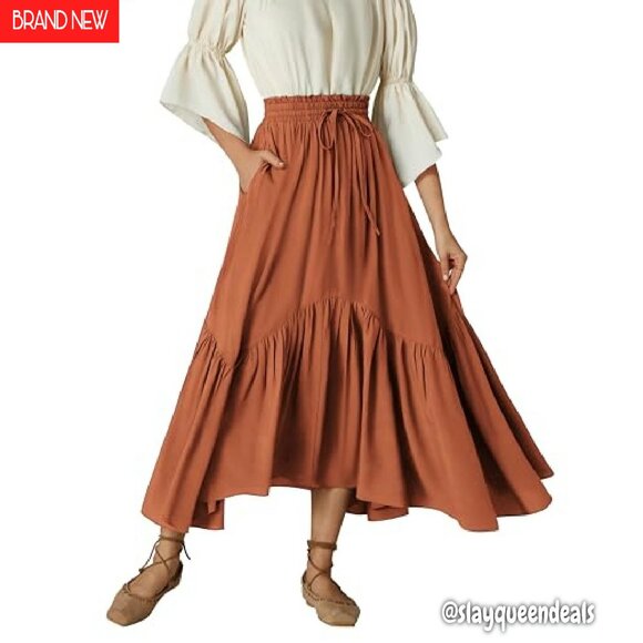 High Waist Maxi Skirt with Pockets, Soft Fabric, Renaissance Style - Picture 2 of 8